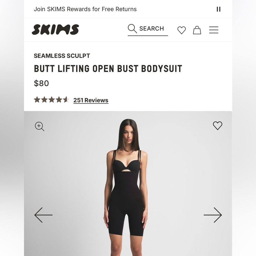 SKIMS Black Seamless Sculpt Open Bust Bodysuit with Shorts